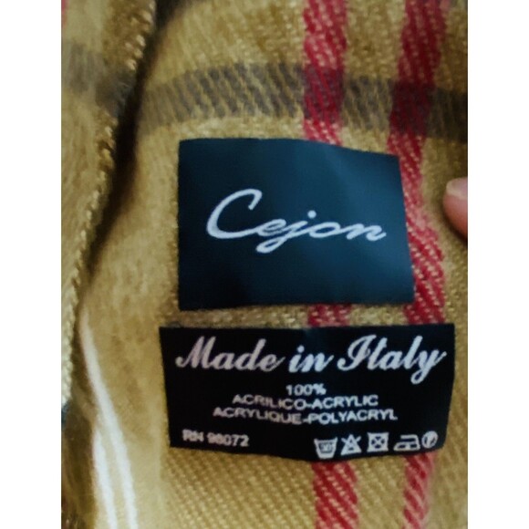 Cejon Scarf Made in Italy 11''x 57'' Fringe Brown Plaid Black Cream Red Tartan - Picture 6 of 7